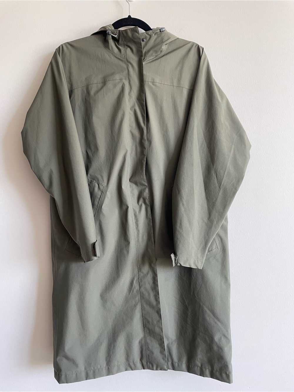 Vintage Lands End longline olive green rain jacket hood goretex gorpcore M 10-12
